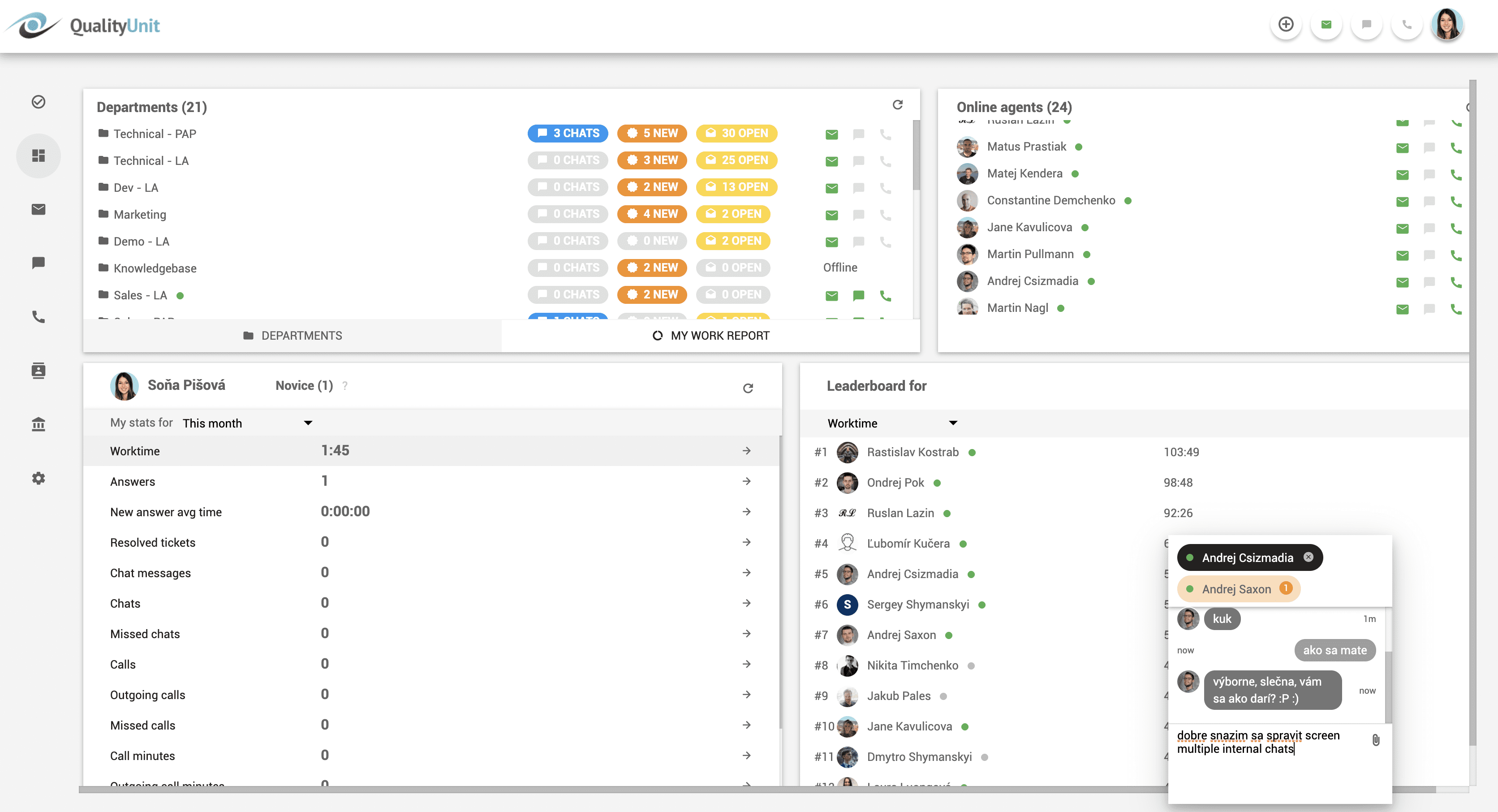 Multiple internal chats with agents