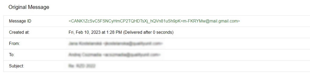 Esempio di email con message ID