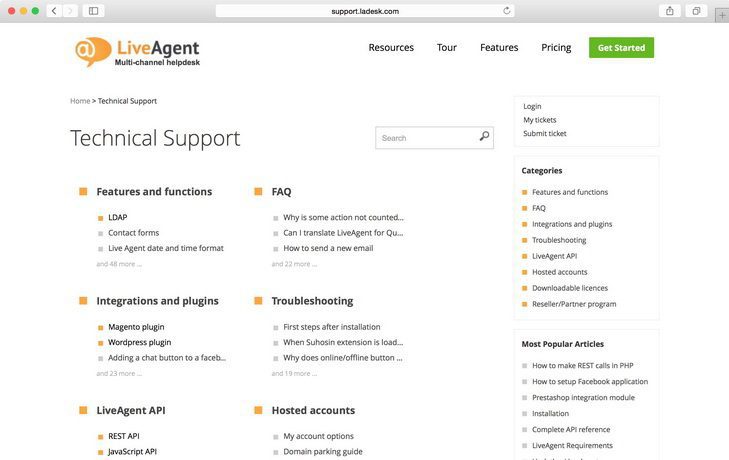 Example of customer portal on LiveAgent