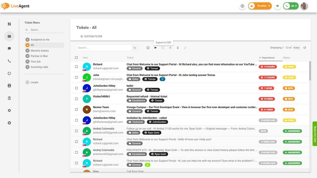 LiveAgent Tickets Overview inside the application