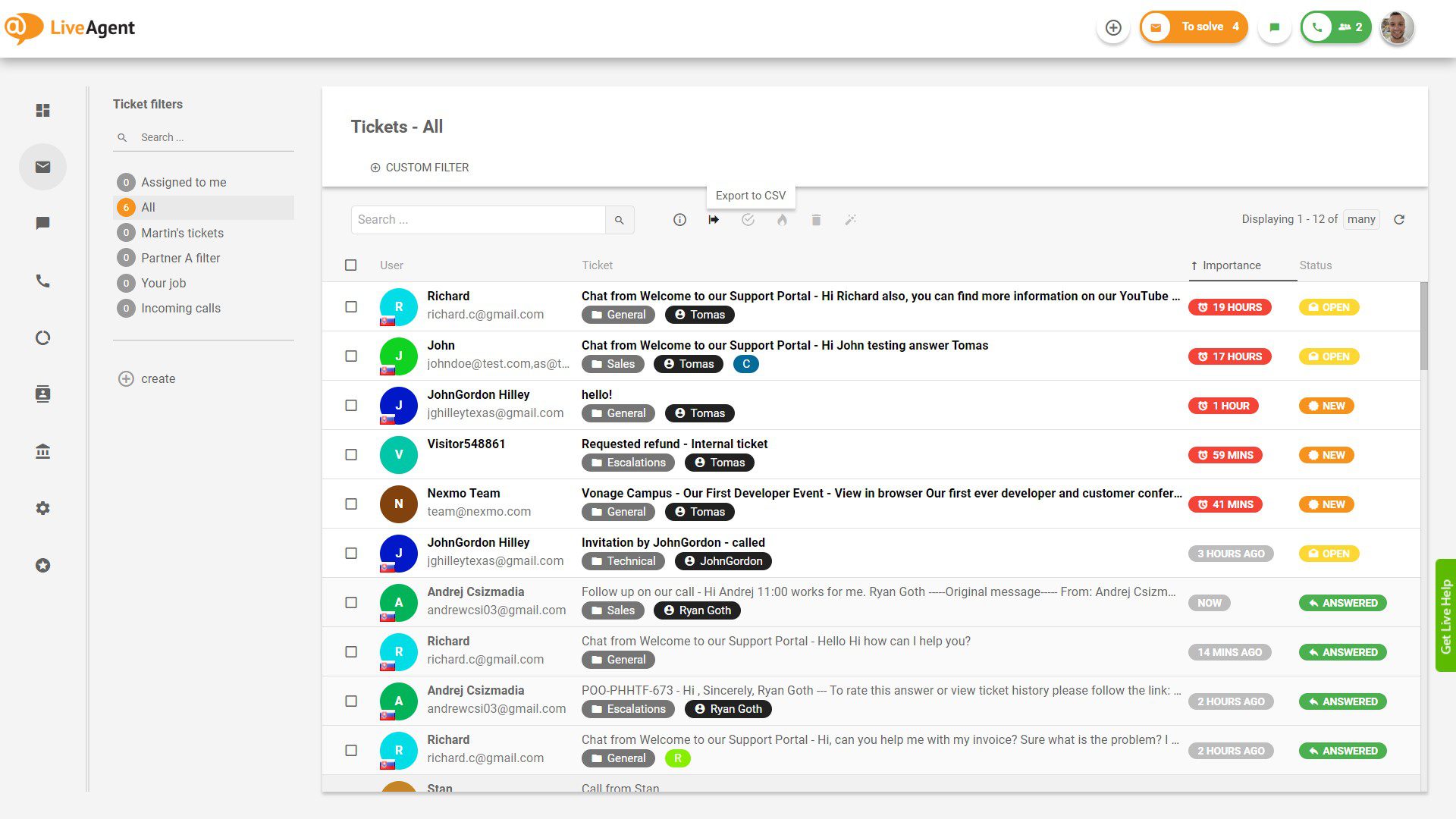 LiveAgent Tickets Overview inside the application