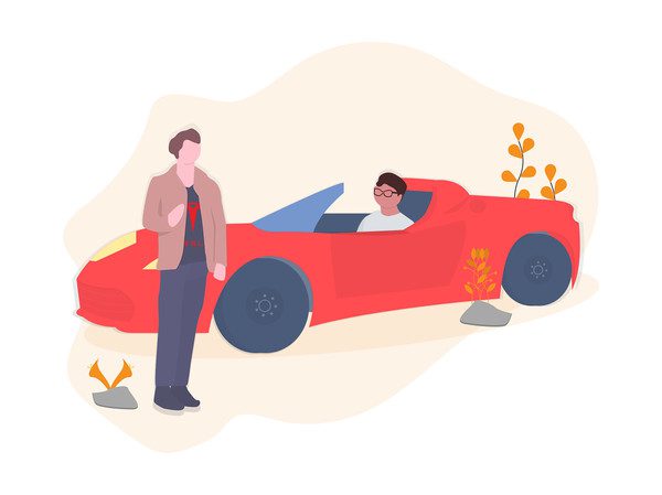 Car with two guys illustration