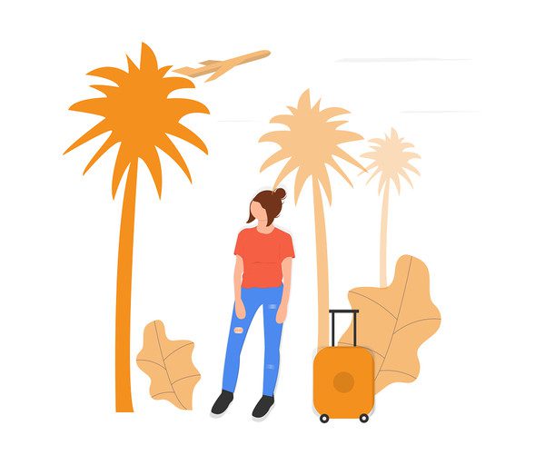 woman travelling with suitcase-illustration