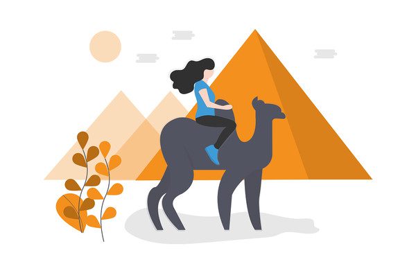 woman on camel in Egypt-illustration