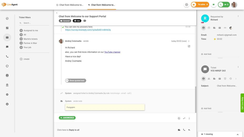 LiveAgent ticket follow up