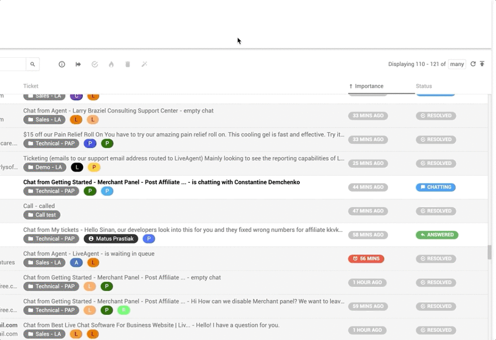 LiveAgent-indbakkeoversigt