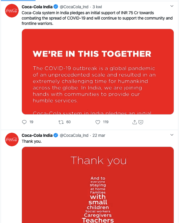 Coca-Cola India tweets about Covid