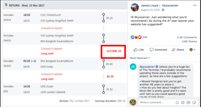 Skyscanner Facebook conversation