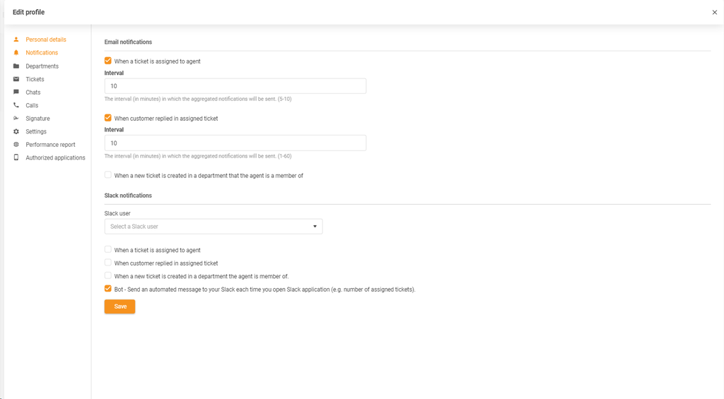 Email notifications settings in LiveAgent