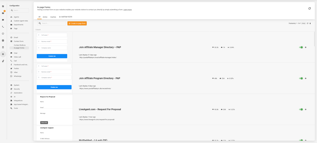 Contact forms in LiveAgent’s agent UI