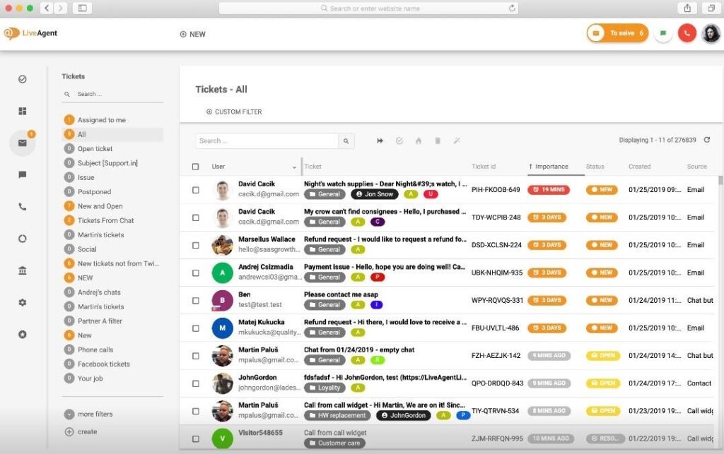 Συγκεντρωτικά εισερχόμενα του LiveAgent