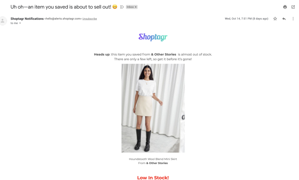 Email sa huling pagkakataon sa Shoptagr 