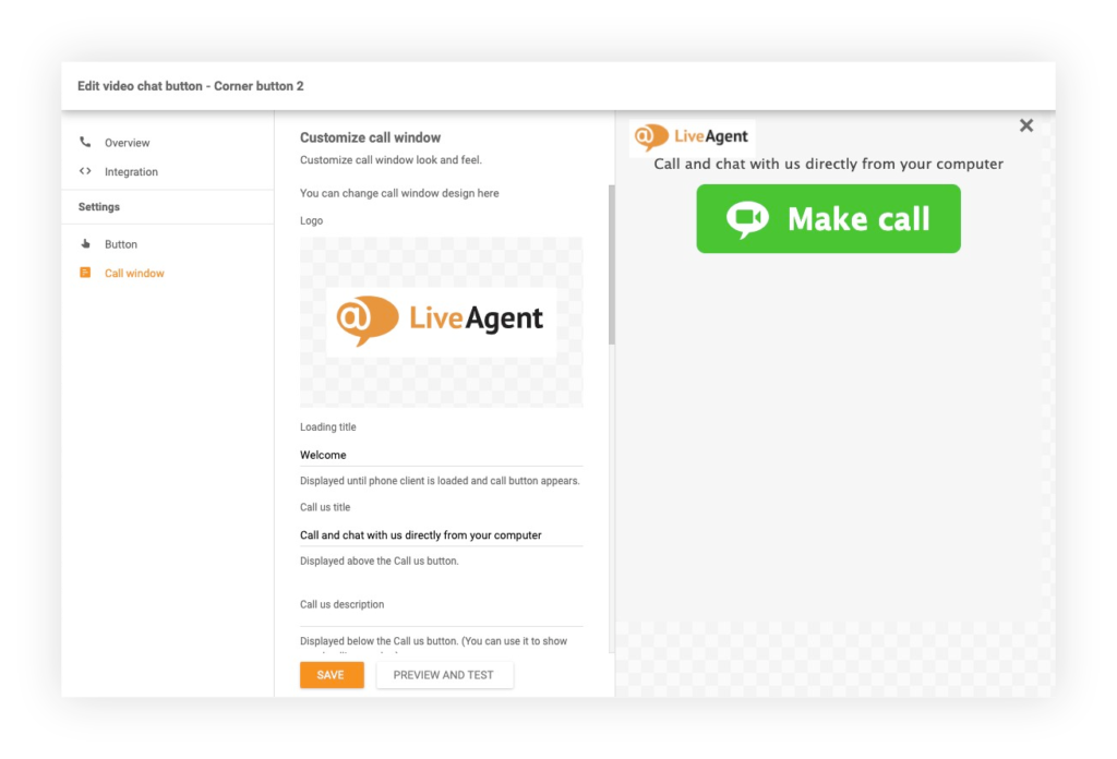 Configuraciones del botón de chat de video en LiveAgent