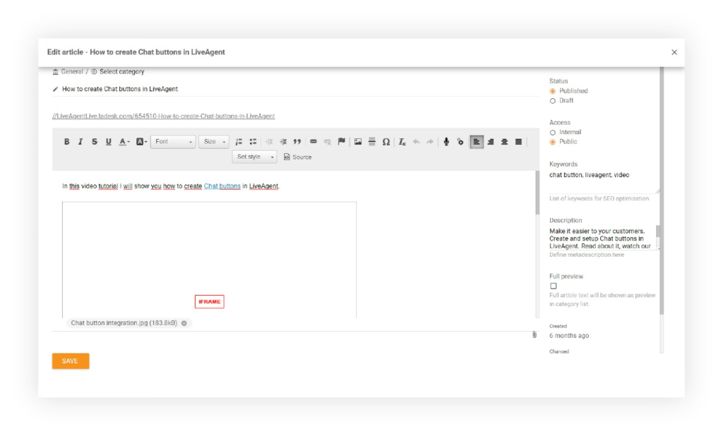 Attachments in articles in LiveAgent