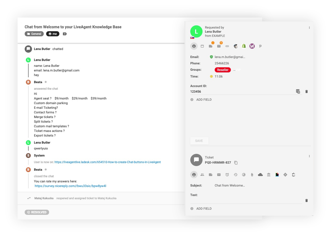 CRM-Bildschirm von LiveAgent bester Kundenservice-Software