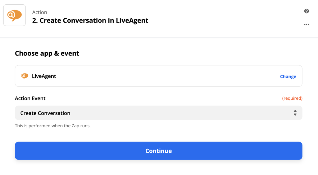 LiveAgenti toimingu seadistamine Zapieris
