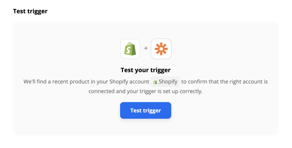 A Shopify kiváltó okának tesztje a Zapieren