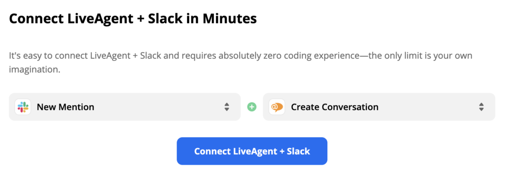 Slack spustí akci Nová zmínka a LiveAgent Vytvořit konverzaci na Zapieru