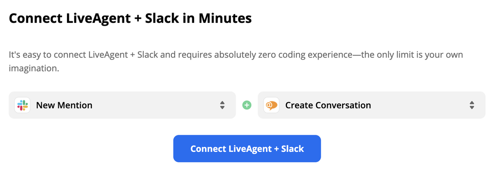 "Sack" aktyvatorius Naujas Paminėjimas ir LiveAgent veiksmas Sukurti Pokalbį "Zapier"