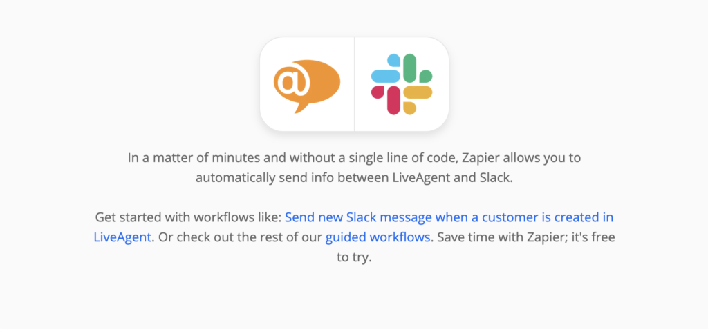 Intégration de Zapier page dans LiveAgent et Slack