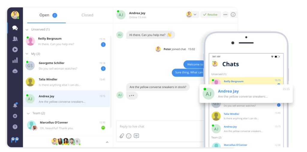 Smartsupp agent and visitor view of ongoing live chat session