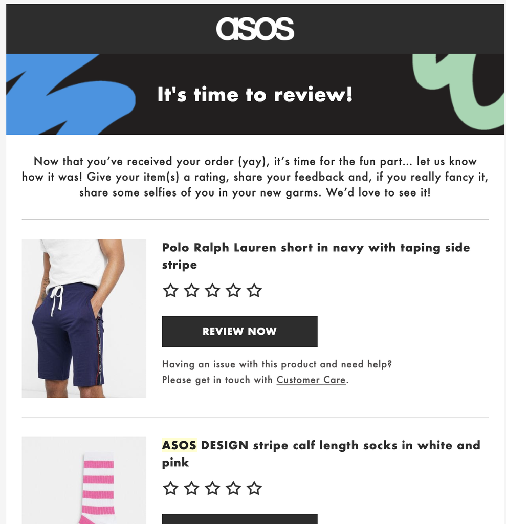 Modello di e-mail post-acquisto di Asos