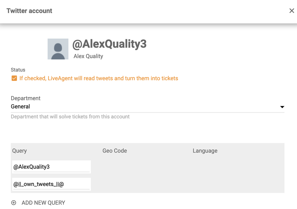 تحقق من صندوق الحالة في تهيئة توتير في LiveAgent