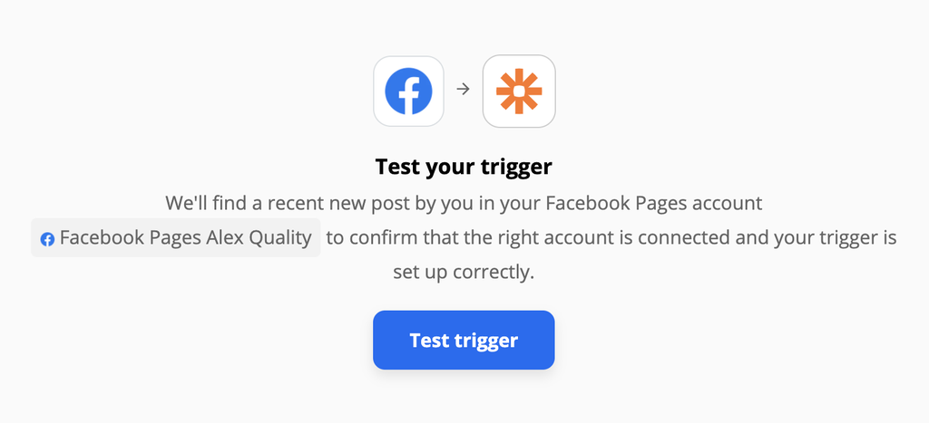 Auslösetest für Facebook-Seite auf Zapier
