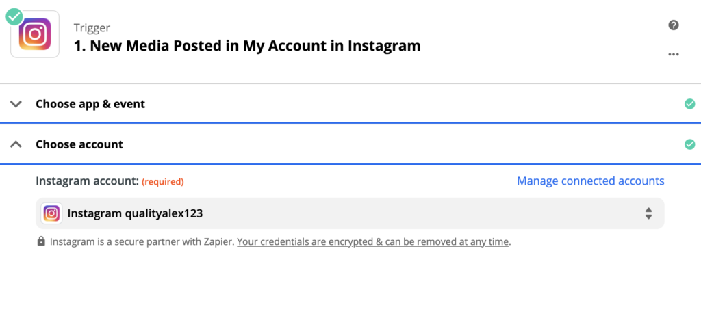 Mise en place du déclencheur Instagram dans le processus d'intégration