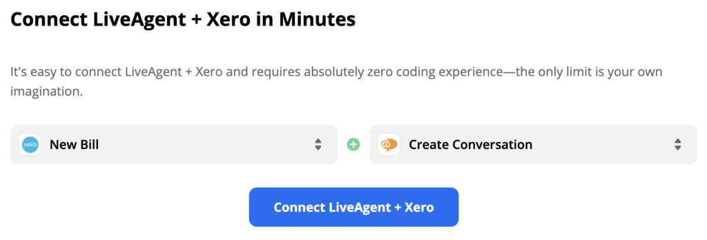 Nouveau déclencheur de facture et action de création de conversation dans l'intégration de LiveAgent et Xero 