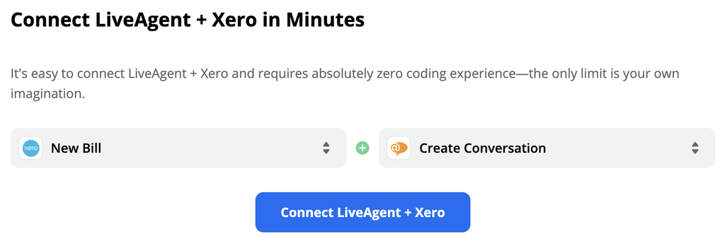 Nouveau déclencheur de facture et action de création de conversation dans l'intégration de LiveAgent et Xero