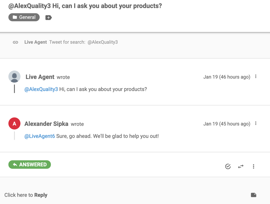 تم تصدير تغريدة إلى LiveAgent بمثابة تذكرة دعم