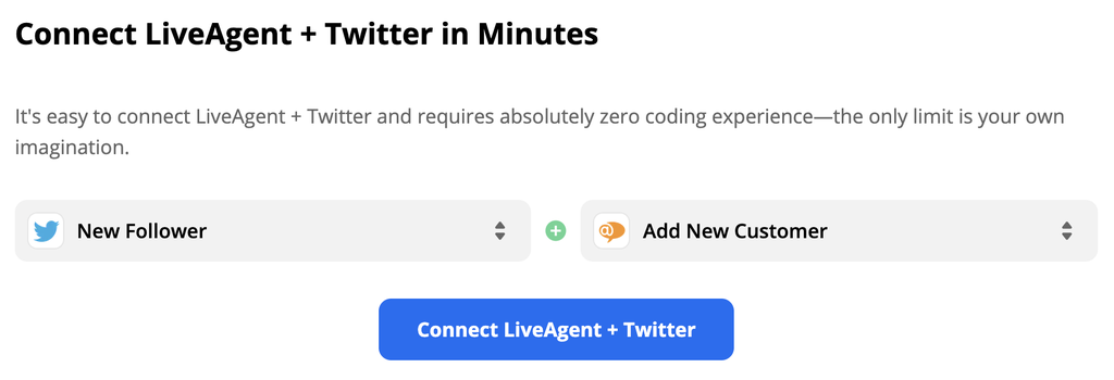 اخيار محفز تويتر وإجراء LiveAgent على Zapier