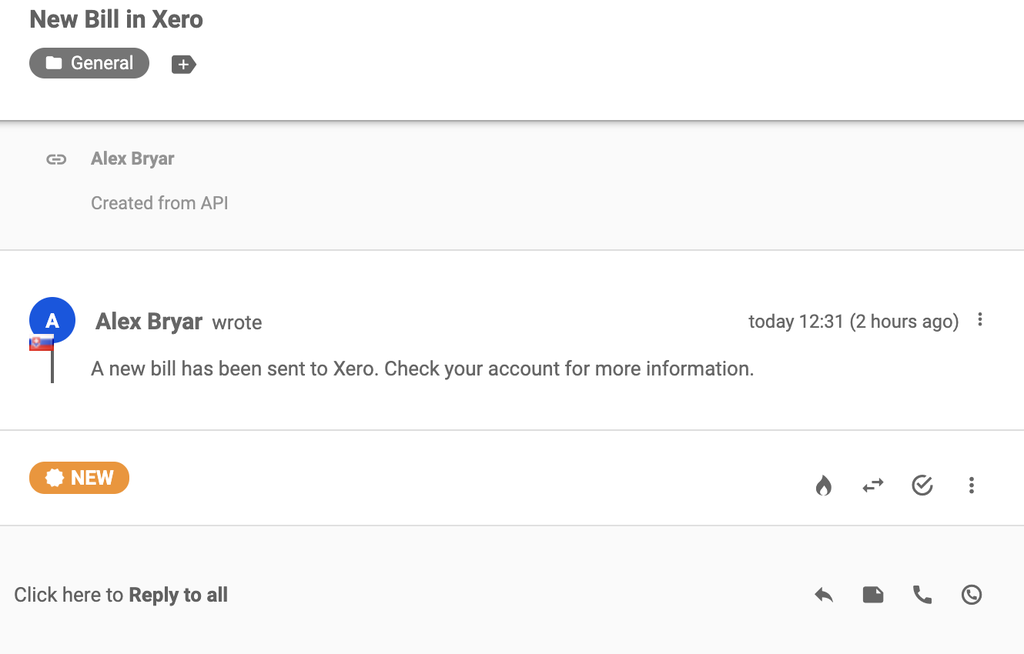 Une nouvelle conversation a été envoyée au système de tickets de LiveAgent après l'intégration réussie avec Xero.