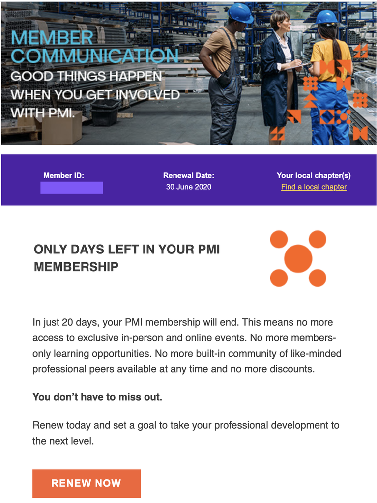 PMI predložak email-a za obnovu
