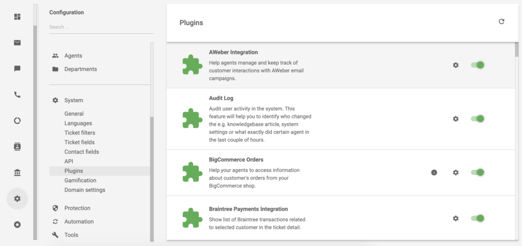 AWeber plugin is active in LiveAgent plugin list