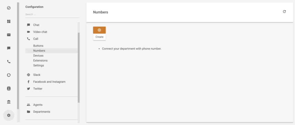 LiveAgent call configuration with create phone number option