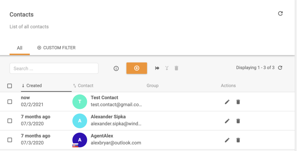 Un nuovo contatto aggiunto alla lista dei contatti di LiveAgent