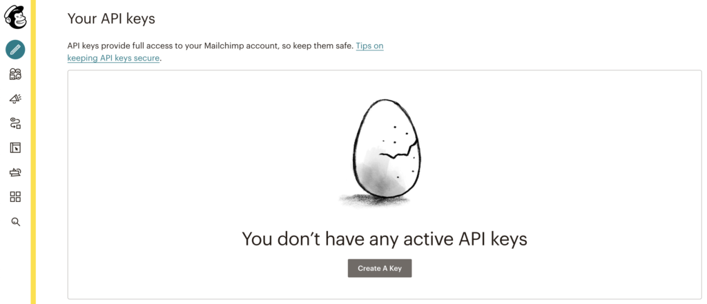 Crea una chiave API in Mailchimp per integrarti con LiveAgent