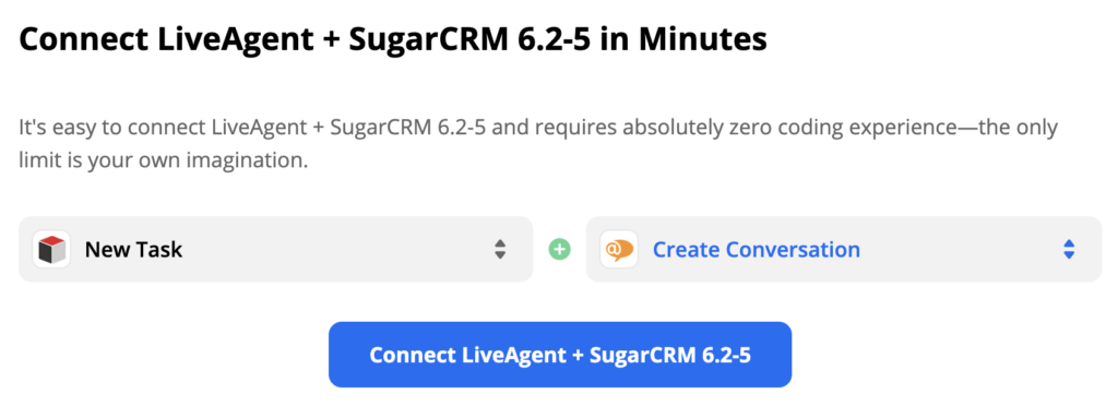 SugarCRM activeert nieuwe taak en LiveAgent-actie Nieuw gesprek