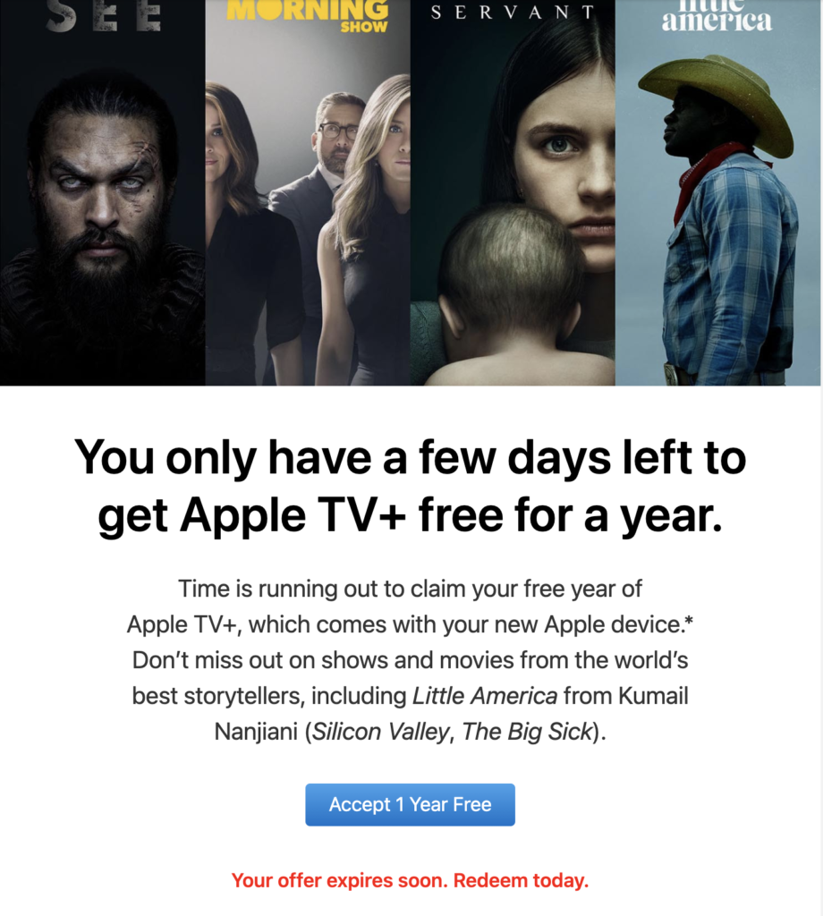 Mail de rappel pour Apple TV