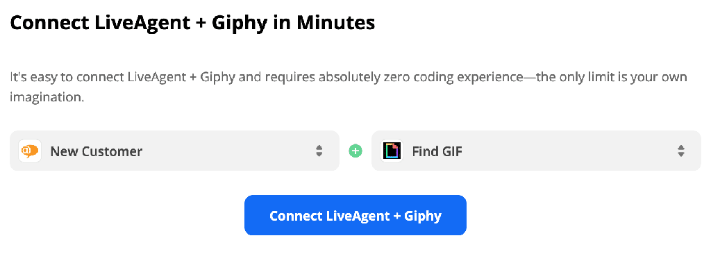 LiveAgent-Auslöser und Giphy-Aktion auf Zapier ausgewählt