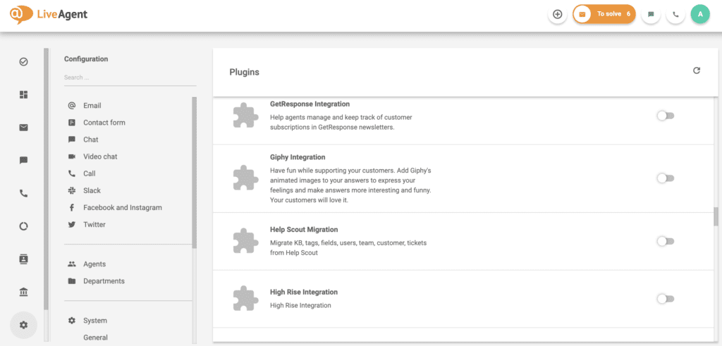 Giphy-Integration auf der Plugin-Liste von LiveAgent