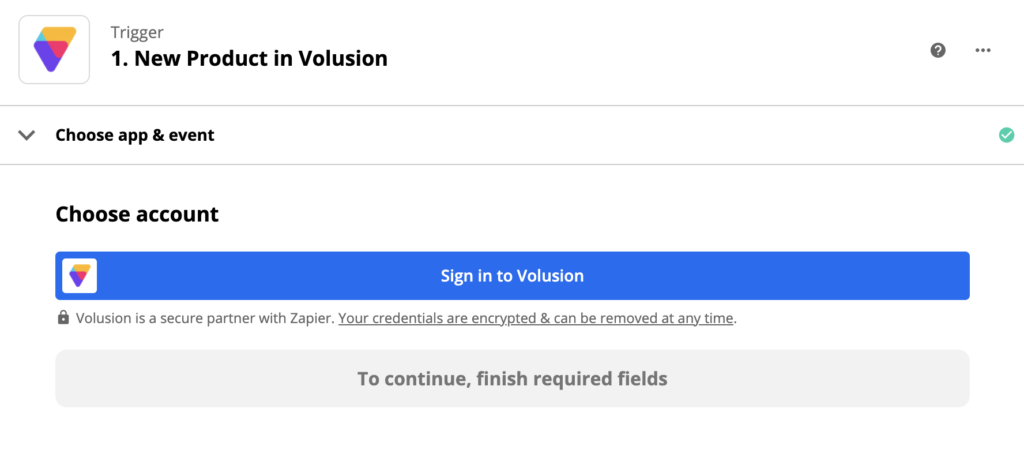 Configuration du déclencheur Volusion dans Zapier