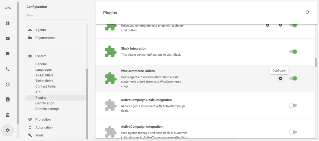 WooCommerce Orders plugin in LiveAgent configuration panel