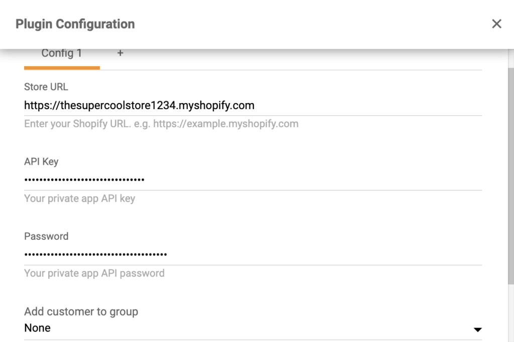 Másolja ki és illessze be az API kulcsot és jelszót a LiveAgent Shopify plugin konfigurációjába