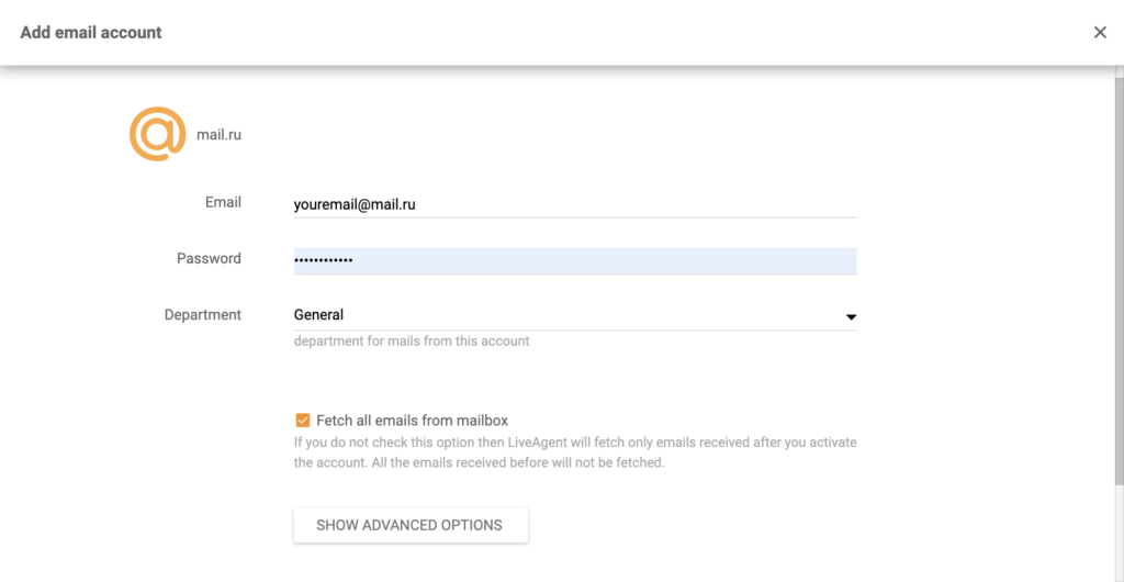 Mail.ru konfiguráció a LiveAgentben