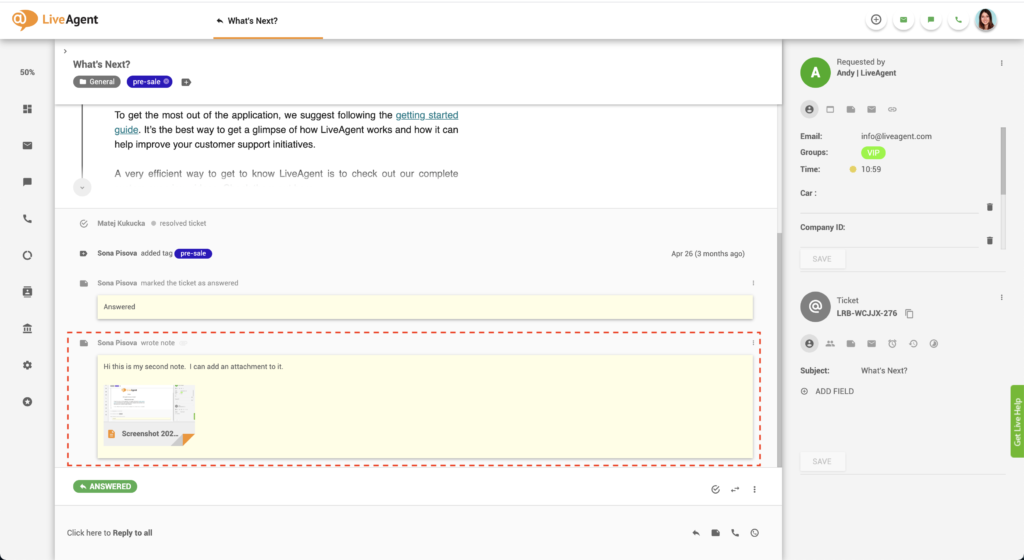 inline helpdesk besked