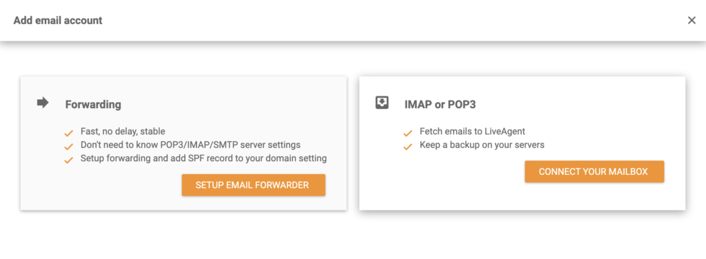 LiveAgent IMAP/POP3-optie in Open-Xchange-integratie