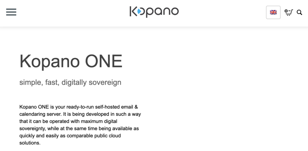 Domovská stránka Kopano s popisem produktu Kopano ONE